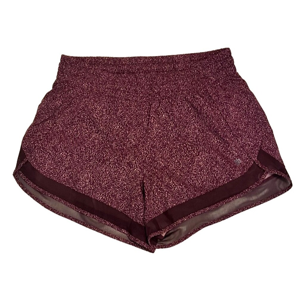 ATHLETA Purple Violet Static Printed Mesh Racer Run Shorts 4" Zip Pocket Small - Picture 4 of 11